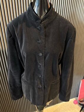 Cami Black Velvet Button-Front Jacket Size 18 Mandarin Collar Lined